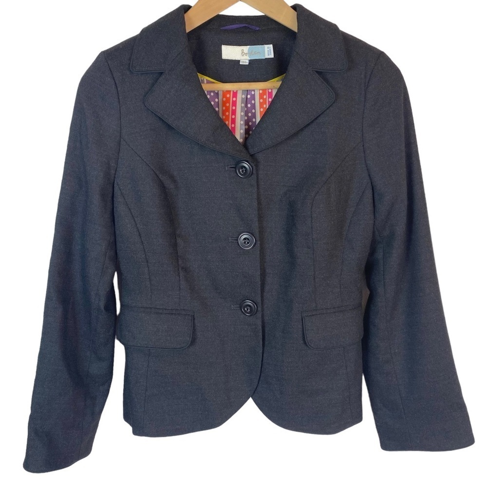Boden Blazer Womens Size 2 XS Wool Jacket Gray Cropped Dark Gray Office Career